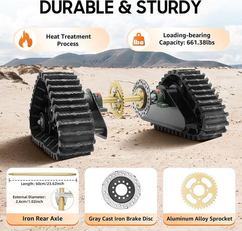 Rear Axle Track Assembly Kit 880mm 35 Inch for Go Karts Buggy Quad UTV ATV Snow Sand Beach Snowmobile DIY Builds Heavy Duty Track System Complete Assembly displayed outdoors