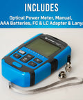 Mini 3 In 1 Fiber Optic Troubleshooting Kit That Seamlessly Pairs Precision Power Meter Visual Fault Locator And RJ45 Cable Tester For Darn Versatile Network Diagnostics And No Sweat Testing showing the optical power meter with accessories.