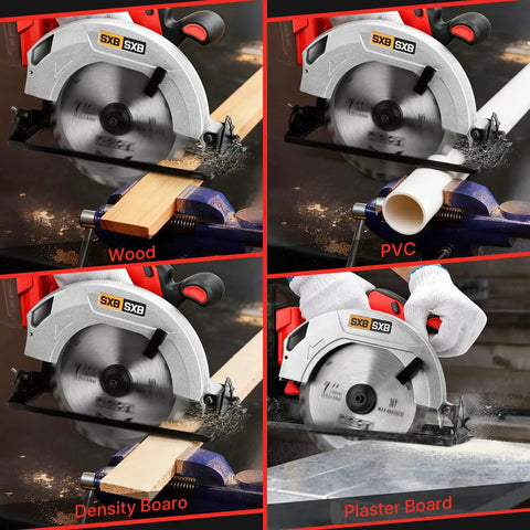 Badass Seven Inch Brushless Cordless Circular Saw Runs Smooth As Glass At Eight Thousand Rpm cutting wood and PVC in a workshop.