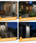 Rock Solid Outdoor Wall Lantern With Hella Bright 5000K Daylight LED Glow Tough Black Aluminum Build For Front Porch installed on porch and yard