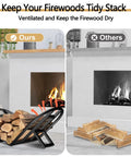 Foldable Firewood Rack For Indoor And Outdoor Use Heavy Duty Metal Wood Holder Keeps Logs Dry And Organized by Fireplace