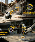 Tool Belt Essential Brushless Cordless Angle Grinder Runs A Slick 9000 Rpm In A Tight Four And Half Inch Package with safety features shown.