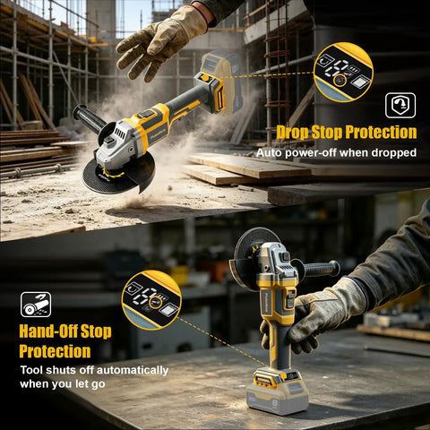 Tool Belt Essential Brushless Cordless Angle Grinder Runs A Slick 9000 Rpm In A Tight Four And Half Inch Package with safety features shown.