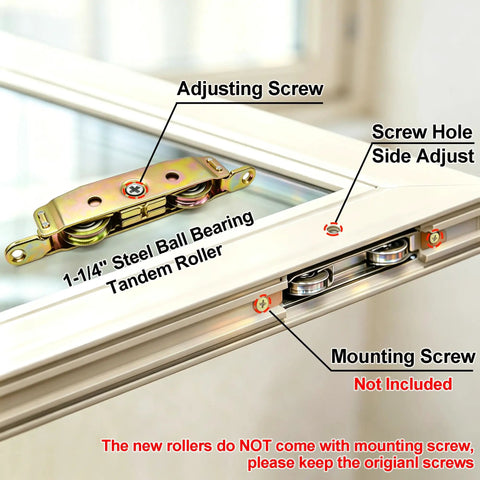 Hella Smooth Heavy Duty Tandem Replacement Roller For Sliding Patio Doors with steel ball bearings and adjusting screws.