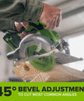 Heavy Duty Brushless Cordless Circular Saw Tool Only Featuring Snappy 24 Volt Battery Power And Knockout Demolition Cutting With Easy Lock Bevel Adjustment For Dependable High Speed Performance cutting wood at a 45° angle.