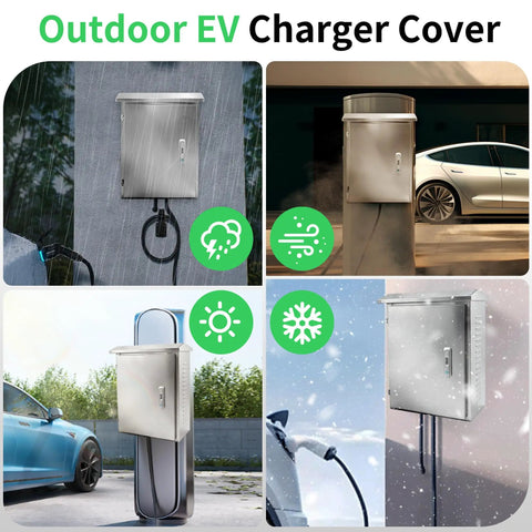 Tough As Nails Stainless Steel EV Charger Lock Box With Keyed Secure Cover featuring cable routing and weatherproof protection.