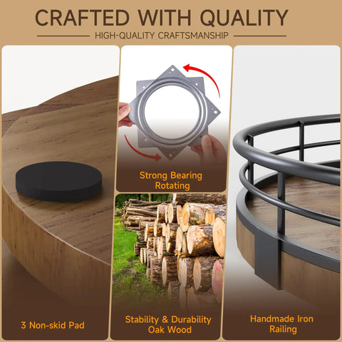 Pro Grade 12 Inch Farmhouse Solid Wood Lazy Susan Rotating Turntable Kitchen Pantry Organizer showcasing non-skid pad and strong bearing.