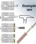Installation steps for 25 Dowel Fixing Kit With Nylon Collars Diameter 8x40 mm, 25 Yellow Wood Screws Diameter 5x40 mm and PZ2 Bit.
