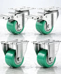 Hassle Free Heavy Duty Stainless Steel Caster Wheels Two Inch Set Of Four in water with green wheels and stainless steel brackets.