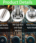 Heavy Duty M6 X 16 Millimeter Rack Mount Hardware Kit Including Square Cage Nuts Strong Screws And Nylon Lock Washers For Server Cabinets And Network Racks Gets You Back Online Fast close-up of M6 cage nut, nylon washer, and rack screws on DJ equipment.