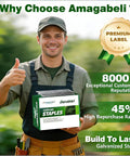 Smiling person holding a box of heavy duty galvanized landscape staples, highlighting 8000+ customer reputation and premium build quality.