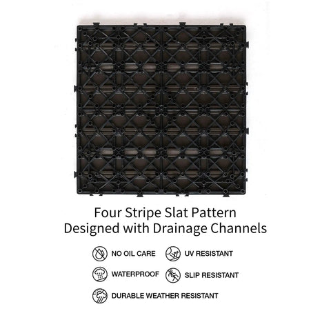 Interlocking Wood Plastic Composite Deck Tiles 12x12 Inches For Indoor Outdoor Use Water Resistant 22 Sq Ft Khaki 3D Finish underside view