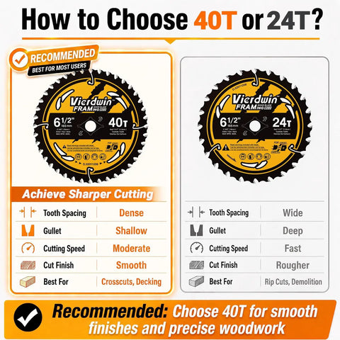 How to choose between 40T and 24T for the Heavy Hitter 6 1/2 Inch 40 Tooth Carbide Circular Saw Blade.
