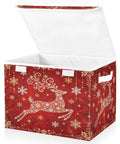 Straight Up Premium Reindeer Collapsible Storage Bins With Lids, Heavy Duty Fabric Organizers For Clothes, stackable soft container with lid.
