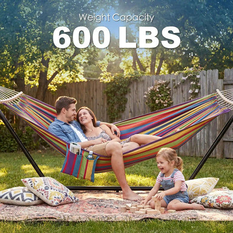 Double Hammock With Stand For Outdoor Use Upgraded Spreader Bar Heavy Duty Space Saving Steel Stand For Two People Classic Red