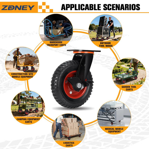 Heavy Duty Casters Set Of 4 With 8X2 Inch Solid Rubber Wheels And Knobby Tread, Applicable Scenarios and Usage Display
