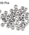 Badass Stainless Steel Self Clinching Rivet Nuts Size Six Thread Round Head Sheet Metal Fasteners With Tight Grip And No Sweat Installation Includes One Hundred Heavy Duty Hardware Pieces, close-up view of assorted nuts.