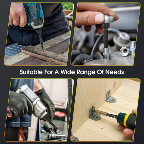 Collage of Three Piece Impact Socket Adapter Set used with drill and impact driver on wood, metal and automotive applications