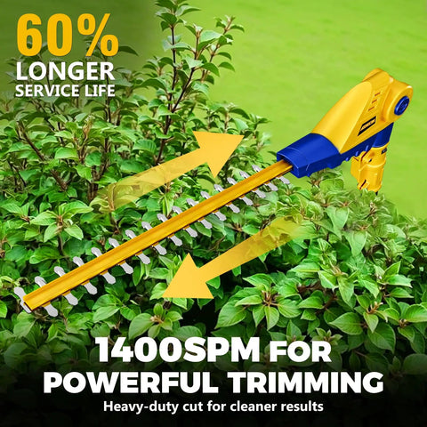 Cordless Pole Hedge Trimmer Bare Tool Only, 16 Inch Dual Action Blades, 8 Foot Reach With Extension Pole cutting hedges