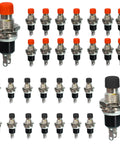 30 Pack SPST Momentary Push Button Switches Normally Open 1A 250V AC Two Pin PBS-110 Red and Black for DIY Projects