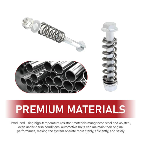 Heavy Duty M10 Exhaust Manifold Bolts And Spring Nuts Kit Heat Crush Proof Carbon Steel Fasteners for Cars Trucks SUV close-up of fasteners with spring