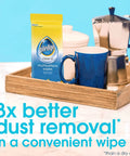 Multi Surface Furniture Polish Wipes Clean And Protect Wood Granite And Leather With Fresh Citrus Scent in a wooden tray