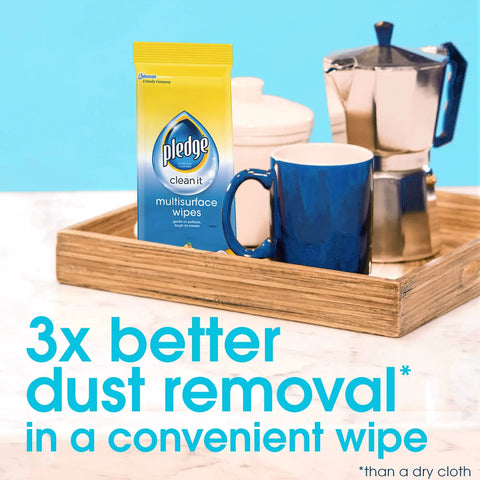 Multi Surface Furniture Polish Wipes Clean And Protect Wood Granite And Leather With Fresh Citrus Scent in a wooden tray