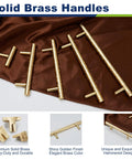Top Shelf Six Pack Solid Brass T Bar Cabinet Pulls Hella Durable Gold Hardware For Kitchens And Dressers Clean Hammered Polish With Five Inch Center Spacing, showcasing six handles on a brown fabric.