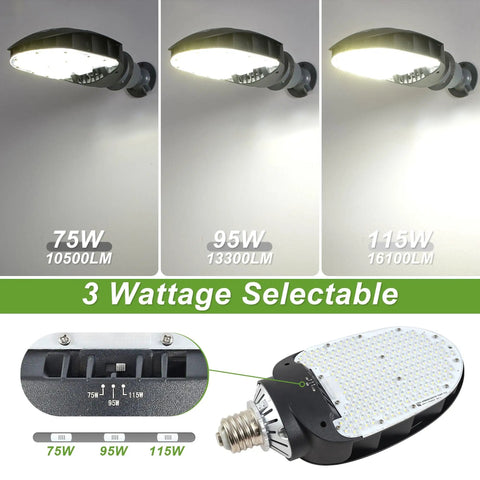 Shoebox Corn Retrofit Lamp Rotatable E39 Mogul Base Powerful 75W 95W 115W Selectable 5000K Daylight 180 Degree Paddle Bulb