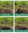 8 Pack 20.47 Inch Nonwoven Mulch Mats for Landscaping installed around tree base for root protection and weed control.