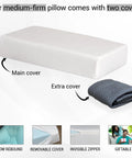 Premium Memory Foam Cube Pillow Made Straight For Real Side Sleepers Measuring 24 By 12 By 5 Inches with two removable covers.