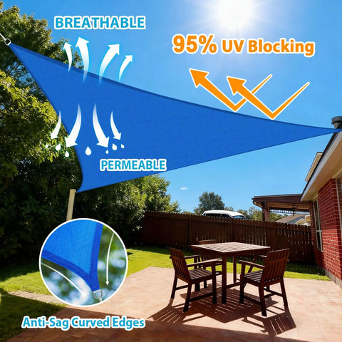 Blue 14 Ft Triangle Sun Shade Sail With UV Blocking Up To 95 Percent Breathable HDPE Canopy for patio garden setup