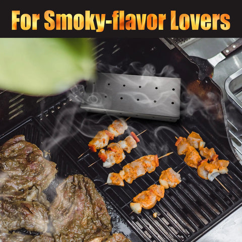 Heavy Duty Wood Chip Smoking Box For Gas Grills And All Grills, Thick Stainless Steel Construction Delivers Rich Smoky Flavor To Meats And Veggies