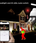 2K 3MP Auto Tracking PTZ Security Camera With WiFi AC Powered Dope Night Vision, smartphone app showing floodlight activation at night