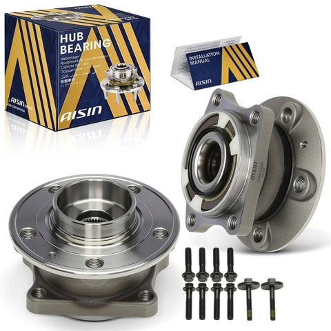 Premium Two Piece Rear Wheel Bearing And Hub Assembly Kit For Smooth Rolling And Solid Grip Heavy Duty with installation manual and bolts.
