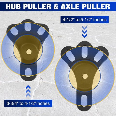 Front Wheel Hub Puller Set And Rear Axle Puller Kit with flange style for 3.75 to 4.50 in hubs and 4.50 to 5.50 in axles