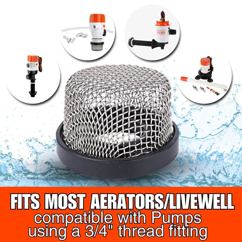 Three Quarter Inch Stainless Steel Mesh Strainer For Livewell Pumps And Aerators, Corrosion Resistant Marine Grade Screen