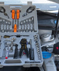 Versatile SAE and Metric Multi Use DIY Ready Tool Set With 119 Pieces In A Durable Plastic Toolbox Case For Home Repairs And Auto Projects
