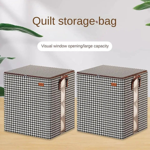 Heavy Duty 180L Collapsible Storage Bag Lowkey Spacious Design for organizing quilts with a stylish houndstooth pattern.