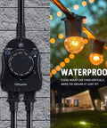 Heavy Duty Outdoor Christmas Light Timer Featuring Dusk to Dawn Sensor Technology and All Weather Waterproof Construction, close-up of timer on wall.