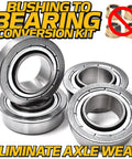 Heavy Duty Front Axle Conversion Kit Trading Grabby Bushings For Zero Friction Spin Bearings loaded with spin bearings.