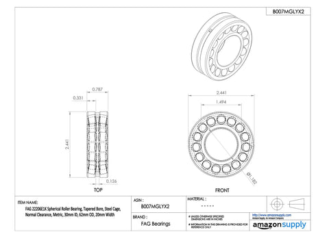 22206E1K Spherical Roller Bearing 30 Millimeter Id 62 Millimeter Od 20 Millimeter Width Tapered Bore with detailed dimensions.
