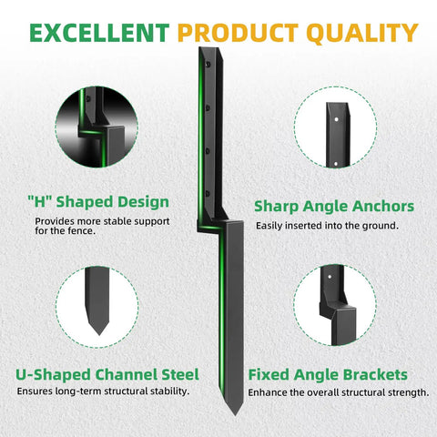 Heavy Duty Fence Post Repair Kit With Galvanized Steel Stabilizers And Rust Resistant Yard Boosters, showing H-shaped design and structural features.