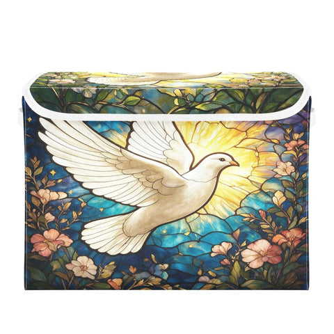 Premium White Fabric Storage Bins With Snap Shut Lids And Reinforced Carry Handles For Bedroom Closet Organization with dove design.