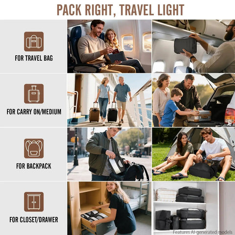 10 Piece And 8 Piece Packing Cubes Set For Travel Essentials Anti Wrinkle Buckled Suitcase Organizer in various travel uses