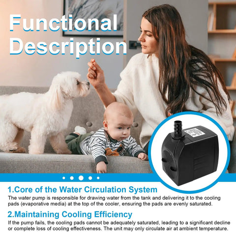 Heavy Duty Replacement Water Pump Drop In Fix For Cyclone And Jetstream Portable Evaporative Coolers, Black, Compact Design.