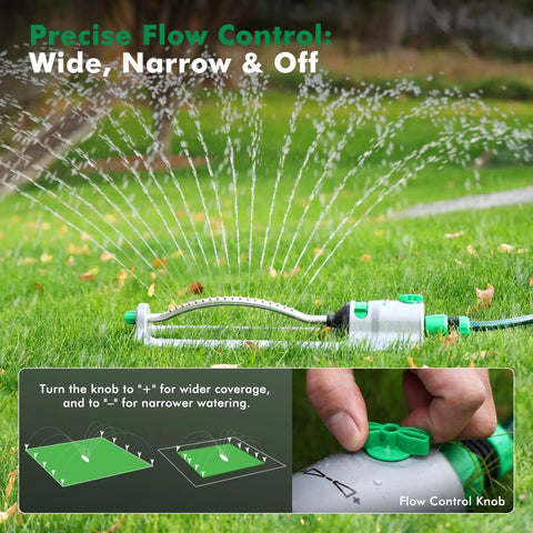 Heavy Duty Oscillating Sprinkler With 18 Brass Nozzles And Stable Metal Base For Big Yards Adjustable Flow Width And Coverage