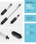Top Notch 12V Micro Linear Electric Actuator With 12 Inch Stroke And 5 Pounds Force shown from multiple angles, showcasing compact design.