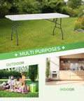 Beast Mode Ready 6Ft Folding Table Portable Plastic Table With Carry Handle Waterproof Foldable Design Steel Frame Lock White