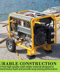Heavy Duty Anti Vibration Rubber Pads 4 Pack Shock Absorbing Base Mounts under a generator on a worksite for stability.
